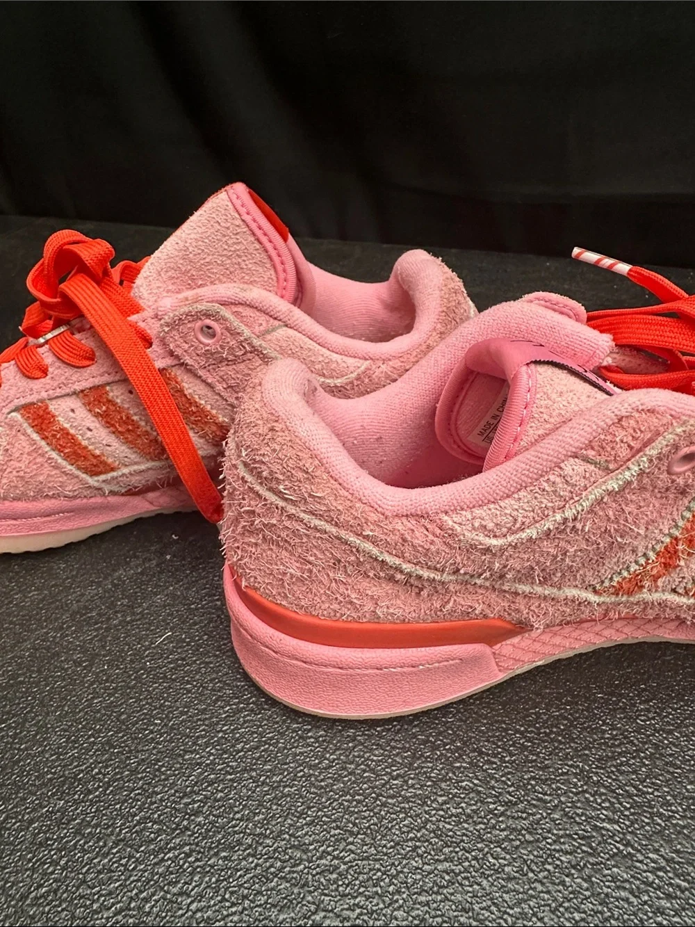 Adidas + Dr. Seuss Kids Pink Suede Sneakers with Red Laces and Character Tongue
